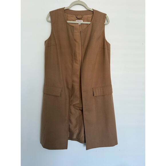 Merona Womens Sleeveless Long Vest Duster Camel Tan Size 12 Lagenlook Fall - Picture 2 of 10